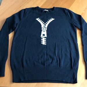 Halogen// Black Crew Sweater with Zipper Design